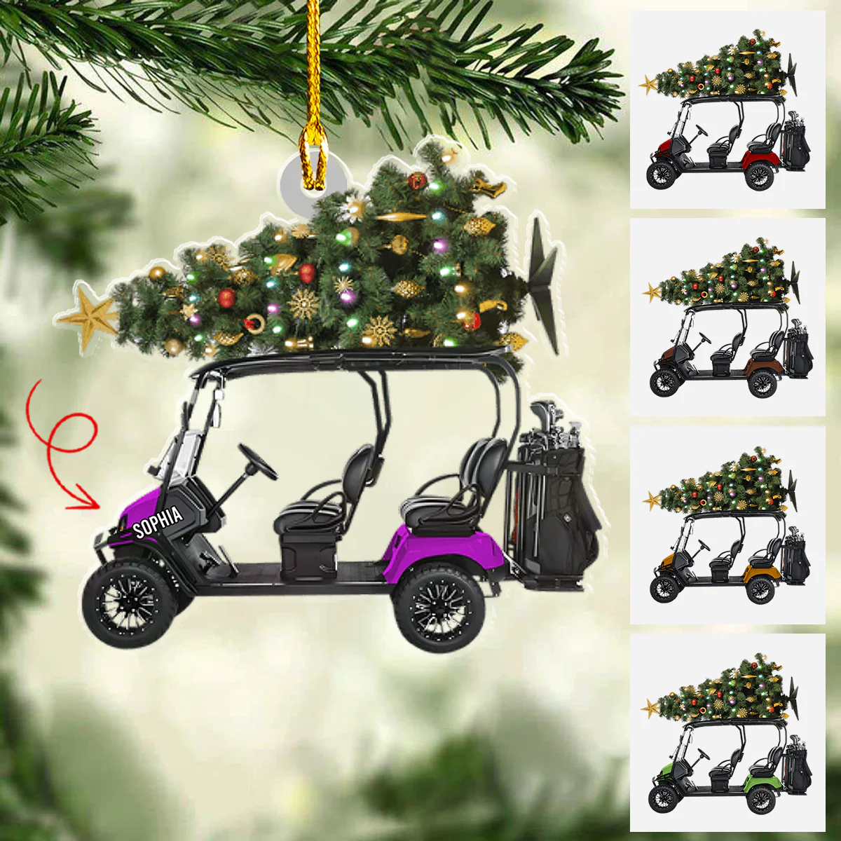 Personalized Christmas Tree Riding Golf Cart Flat Acrylic Ornament, Meaningful Christmas Ornament Gift For Golfer, Friends - Image 2