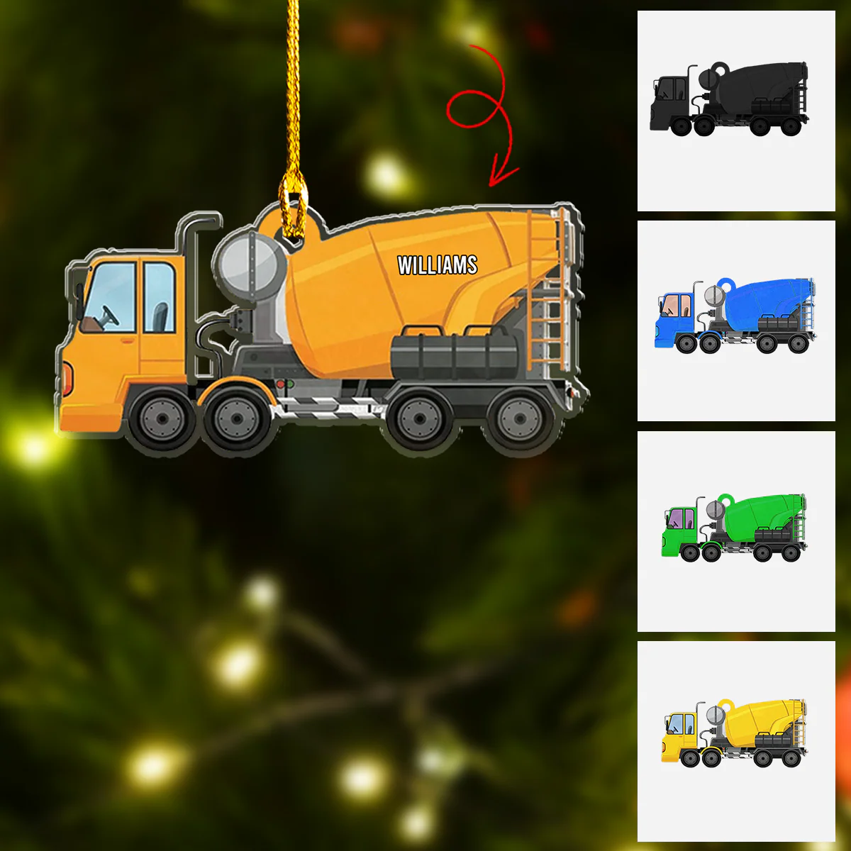 Personalized Concrete Cement Mixer Truck Flat Acrylic Ornament, Christmas Ornament Gift For Grandson, Son, Friends - Image 2