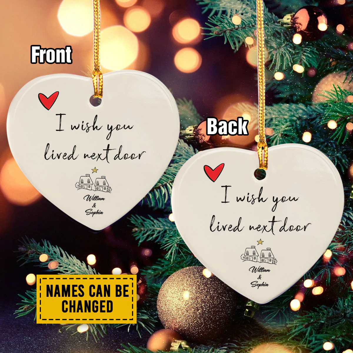 Personalized Couple Ceramic Christmas Ornament - I Wish You Lived Next Door Ceramic Ornament, Perfect Gift For Couple, Holiday Decor - Image 2