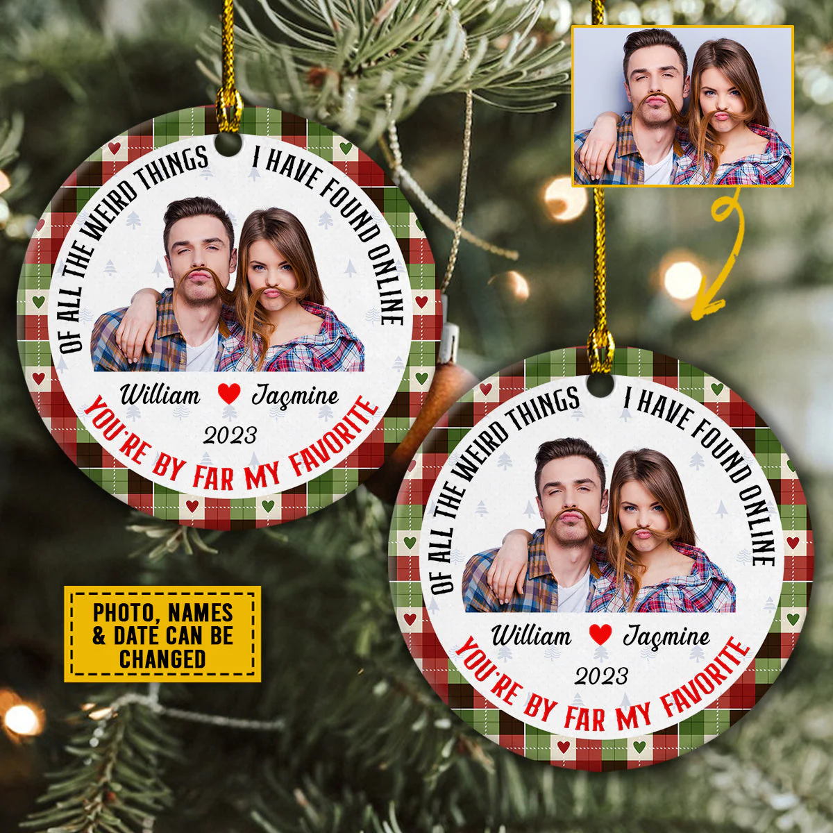Personalized Couple Ceramic Christmas Ornament - Of All The Weird Things Ceramic Ornament, Gift For Couple, Holiday Decor - Image 2