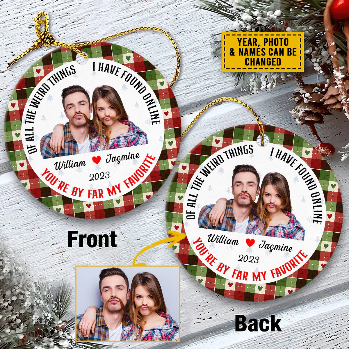 Personalized Couple Ceramic Christmas Ornament - Of All The Weird Things Ceramic Ornament, Gift For Couple, Holiday Decor - Image 3