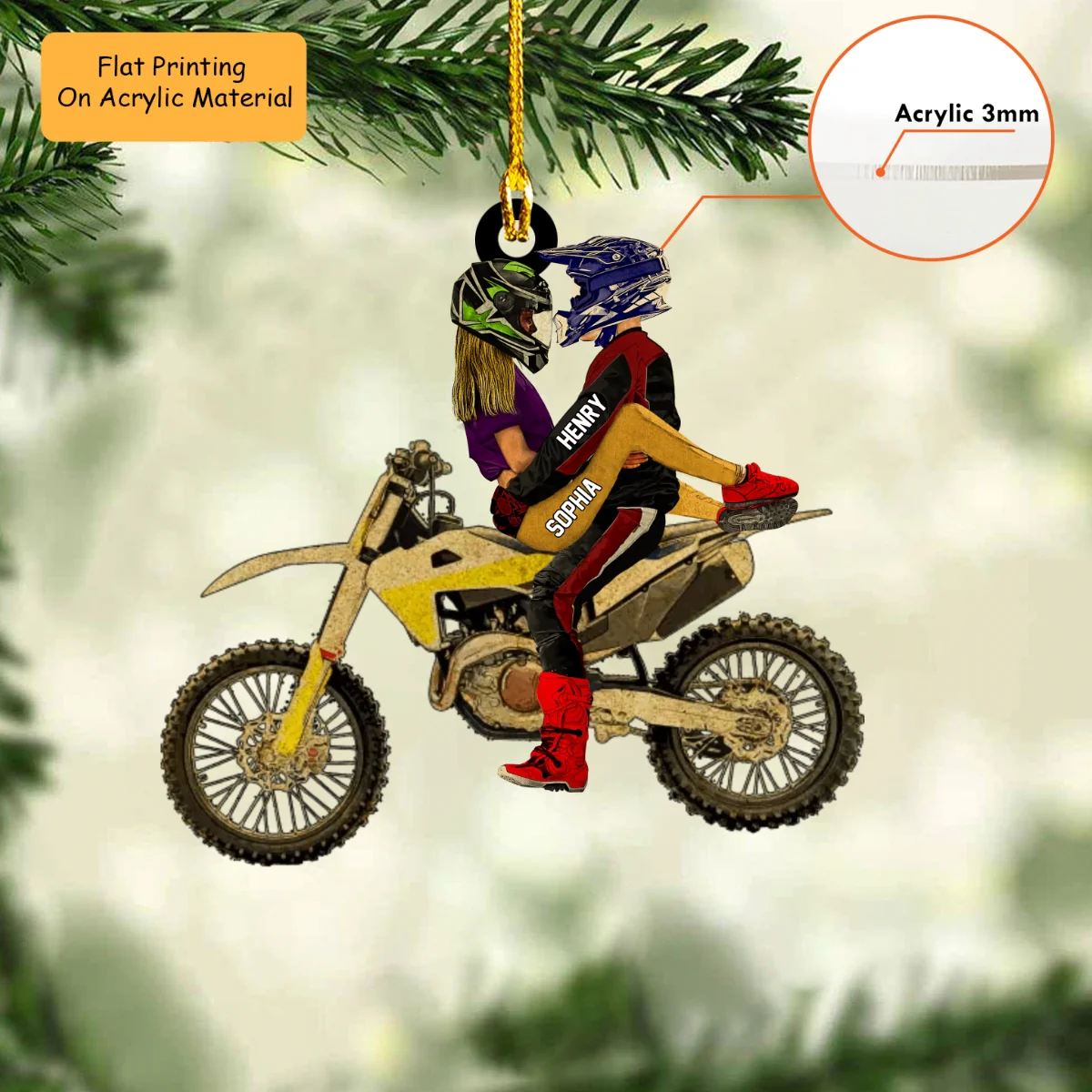Personalized Couple Hug On Dirt Bike Flat Acrylic Ornament, Meaningful Ornament Gifts For Couple Partners Love Dirt Bike - Image 4