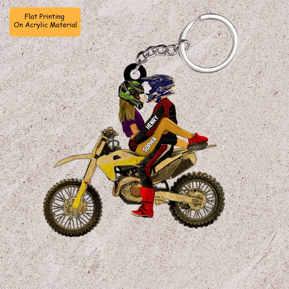 Personalized Couple Hug On Dirt Bike Flat Acrylic Ornament, Meaningful Ornament Gifts For Couple Partners Love Dirt Bike - Image 5
