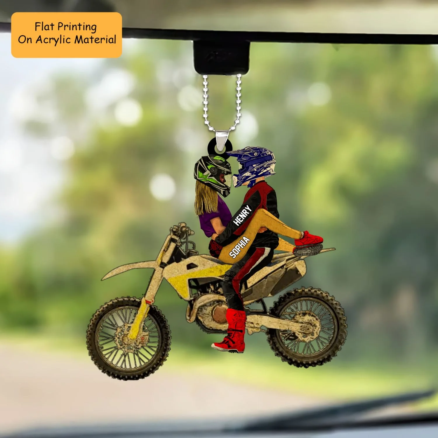 Personalized Couple Hug On Dirt Bike Flat Acrylic Ornament, Meaningful Ornament Gifts For Couple Partners Love Dirt Bike - Image 6