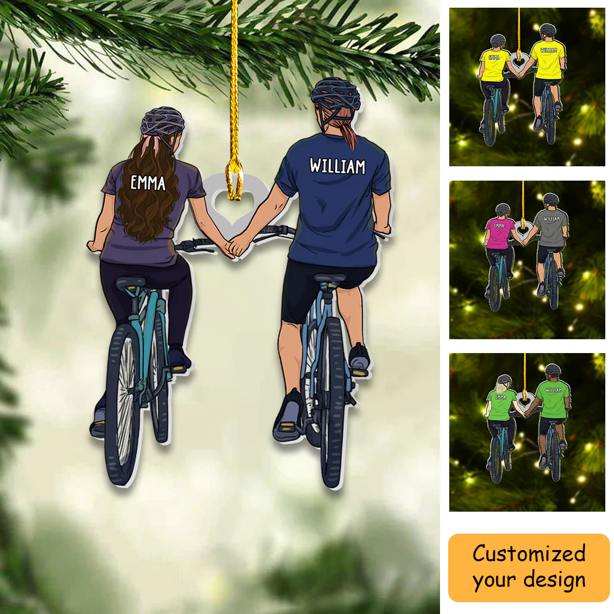 Personalized Couple Riding Cycling Together Ornament, Custom Ornament Gifts For Cycling Couple, Riding Bike Couple - Image 2