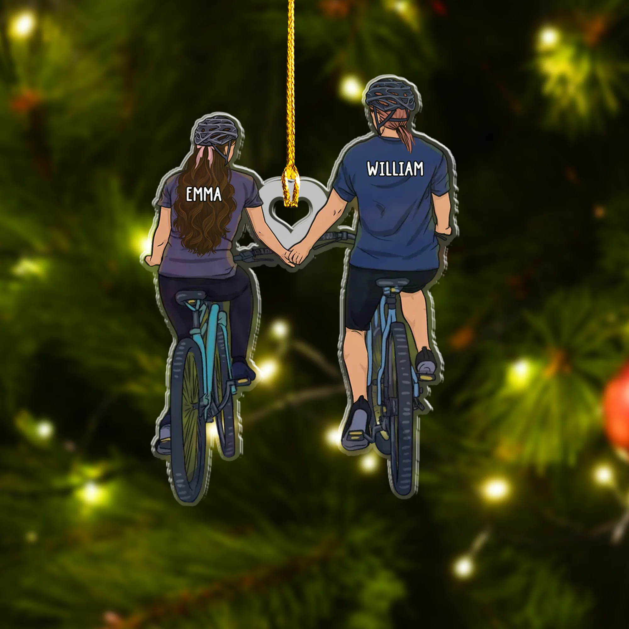 Personalized Couple Riding Cycling Together Ornament, Custom Ornament Gifts For Cycling Couple, Riding Bike Couple - Image 3