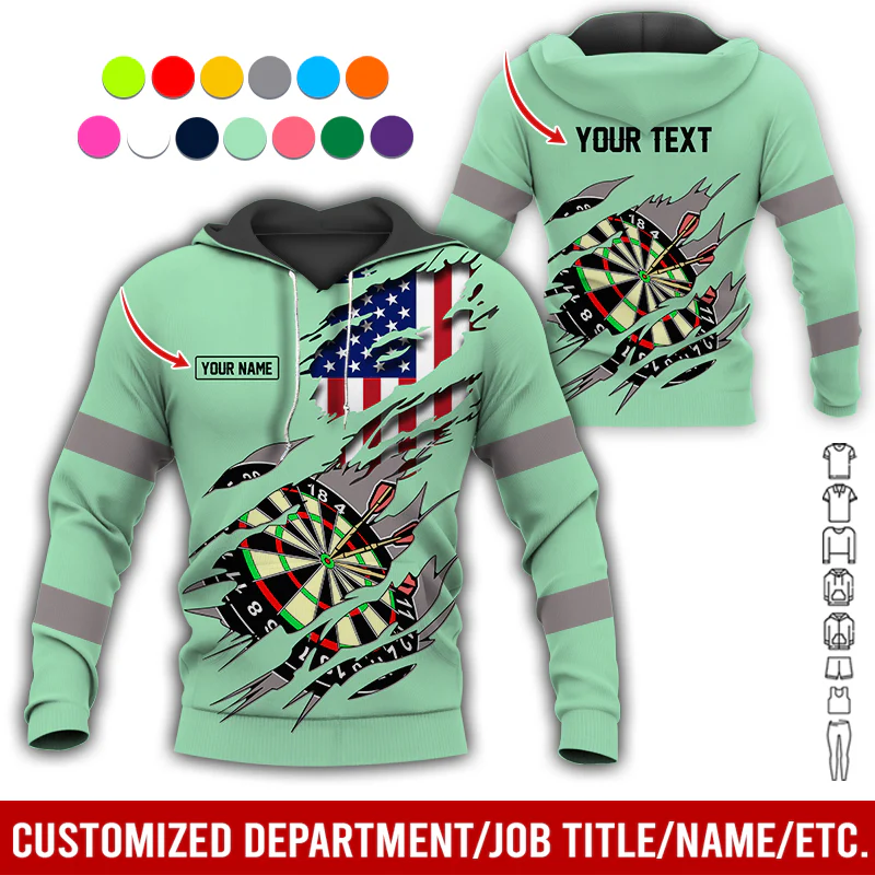 Personalized Darts American Flag Premium Hoodie, Customized Name & Text Darts Hoodie, Perfect Gift For Darts Lovers, Friend, Family - Image 3