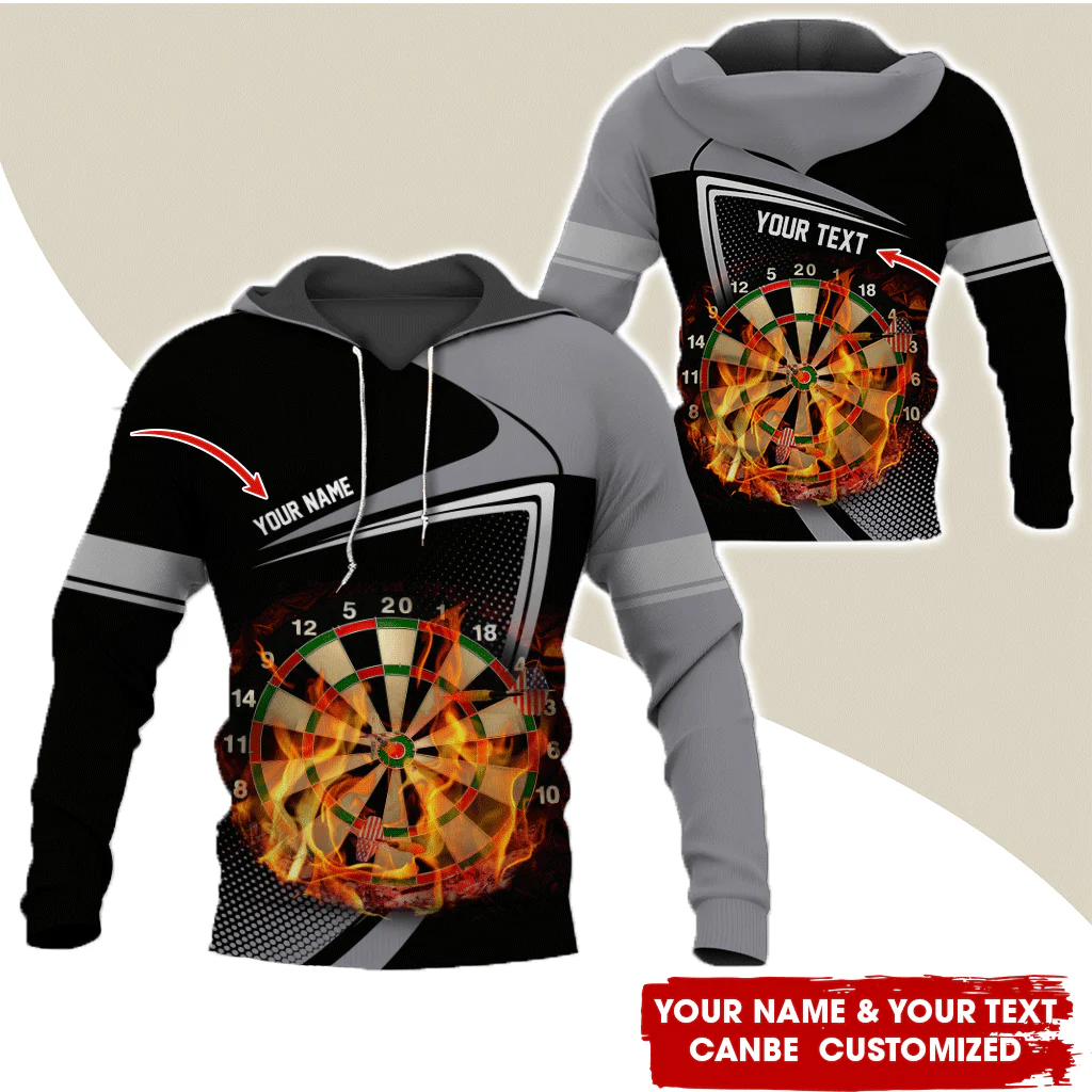 Personalized Darts Flaming Premium Hoodie, Dartboards Pattern Black & White Hoodie For Men & Women, Perfect Gift For Darts Lovers, Friend, Family - Image 2