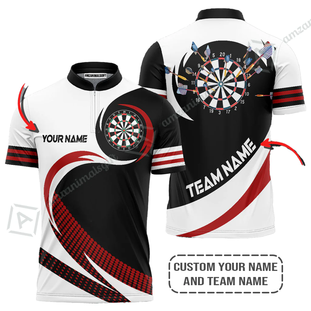Personalized Darts Jersey, Darts Black Red White Customized Quarter-Zip Polo Shirt, Perfect Outfits For Darts Players, Darts Team - Image 3