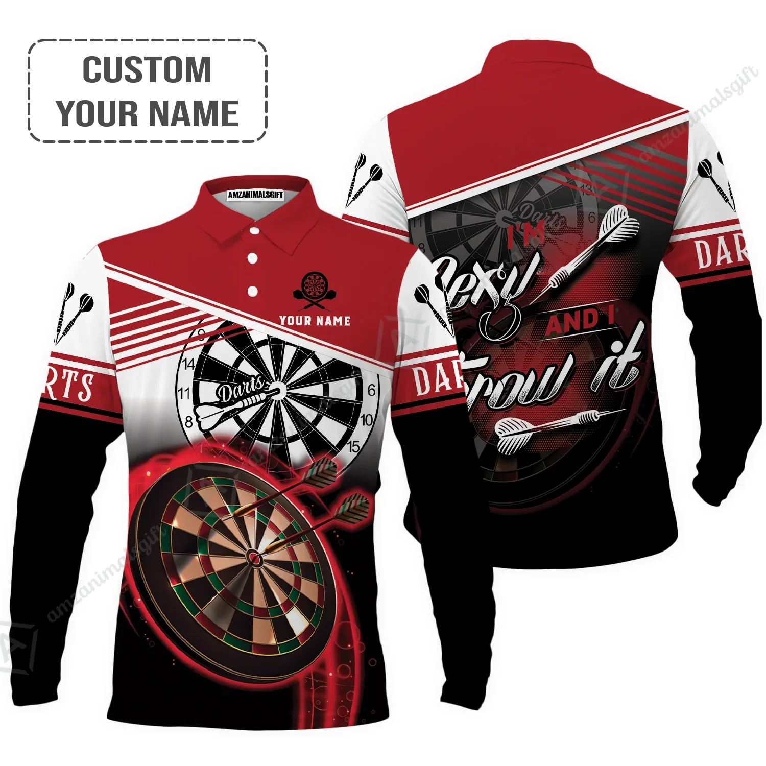 Personalized Darts Jersey, Darts Red Color Custom Quarter-Zip Polo Shirt I'm Sexy And I Throw It, Outfits For Darts Players, Darts Team - Image 6