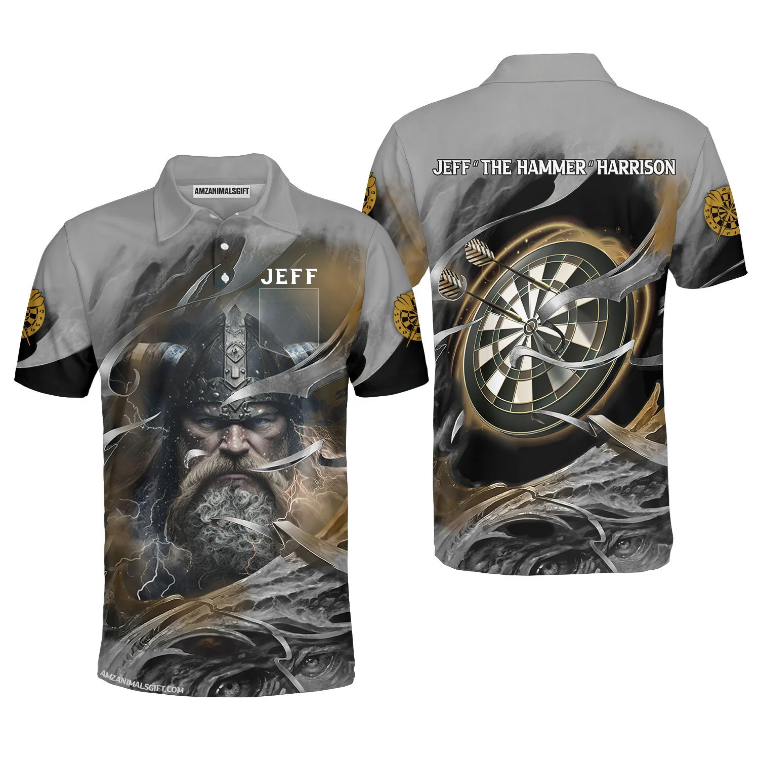 Personalized Darts Men Polo Shirt With Pocket Bullseye Dartboard Viking And Darts Shirt, Perfect Outfit For Darts Players