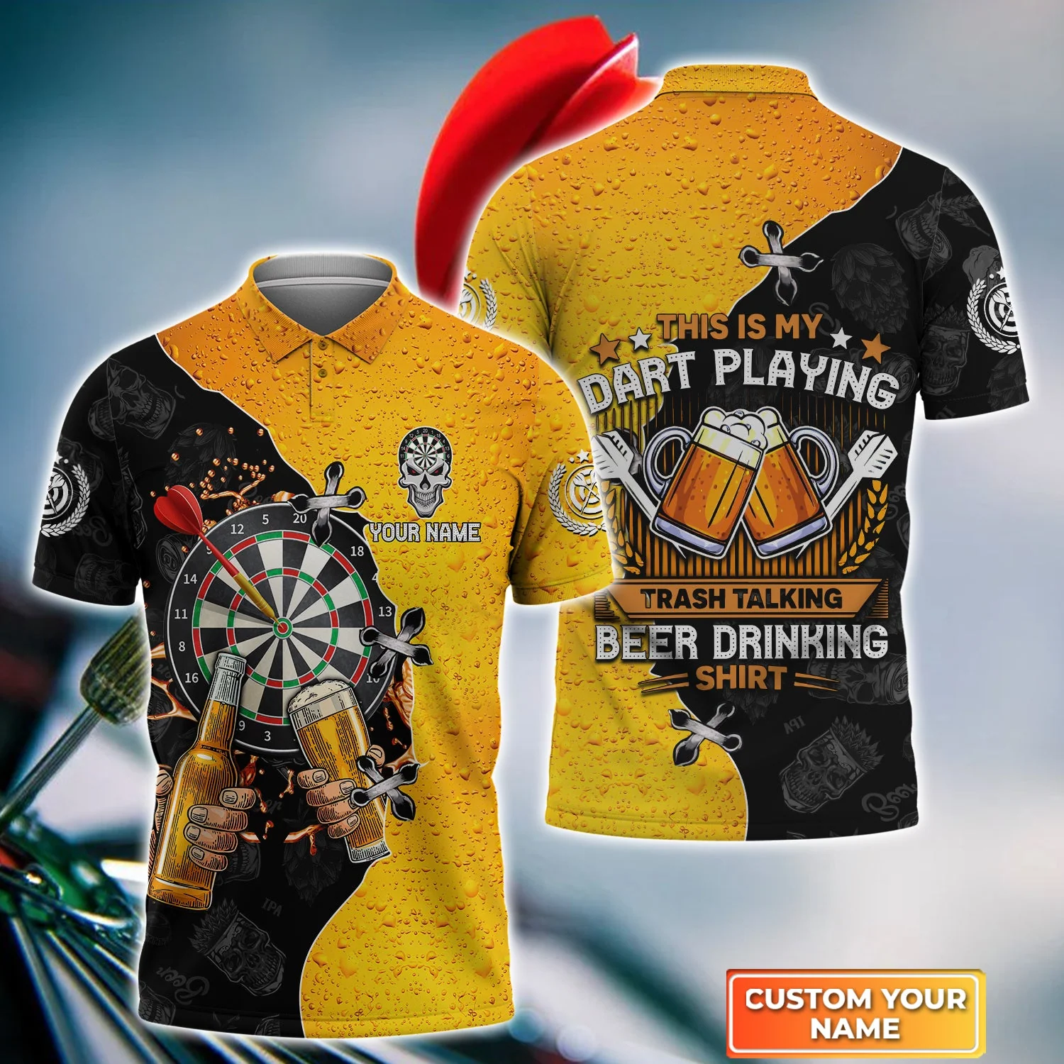 Personalized Darts Polo Shirt - Custom Name Darts & Beer This Is My Dart Playing Trash Talking Polo Shirt - Polo Shirt For Beer Lover, Darts Lover - Image 2