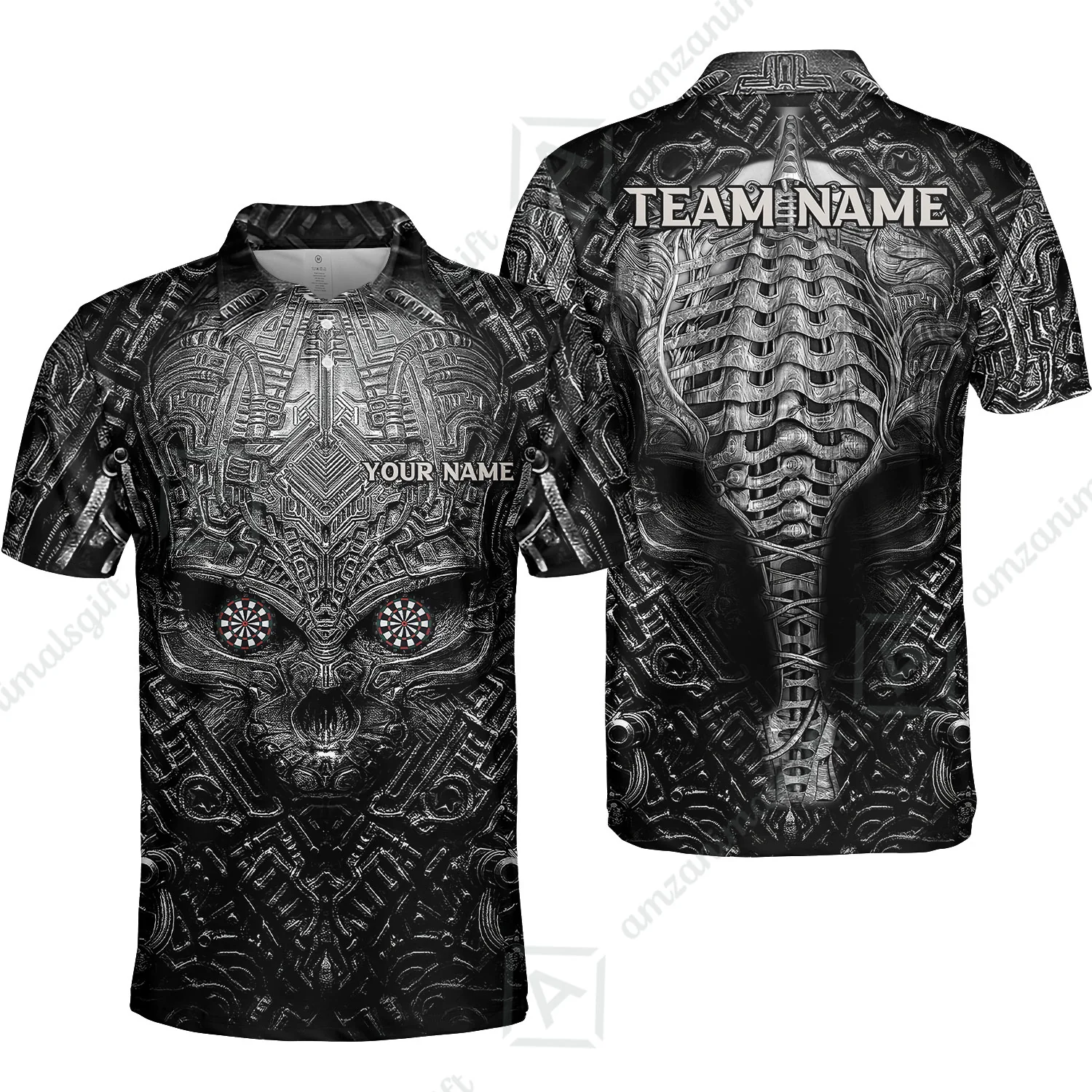 Personalized Darts Polo Shirt - Custom Name Metal Skull Dartboard - Skull And Darts Polo Shirt For Dart Team, Darts Lover
