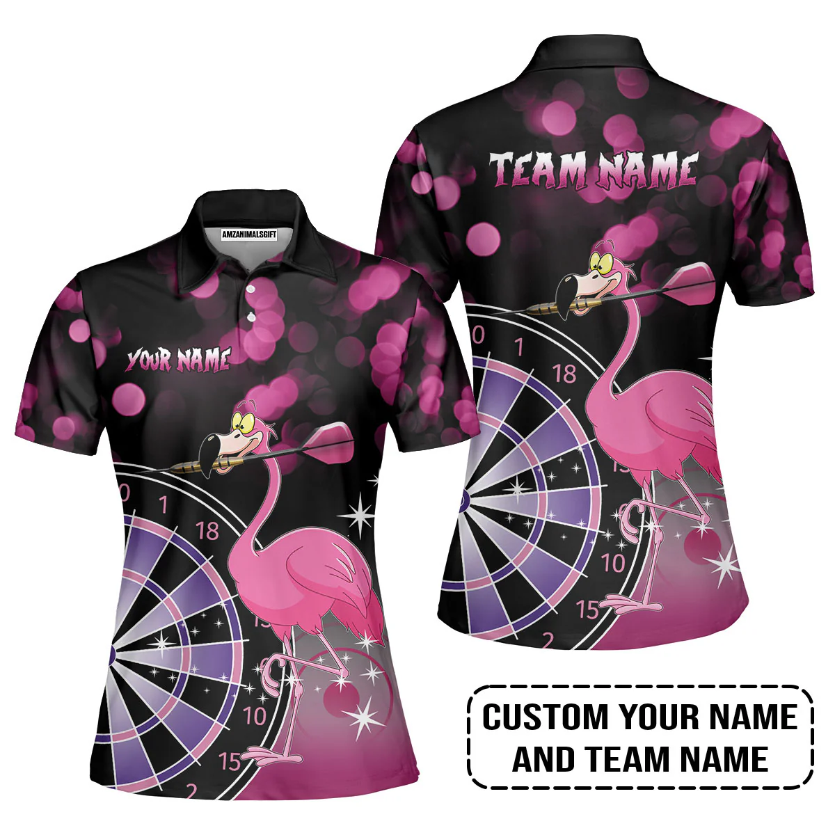 Personalized Darts Polo Shirt, Darts And Flamingo Customized Polo Shirt, Perfect Outfits For Darts Players, Darts Team - Image 2