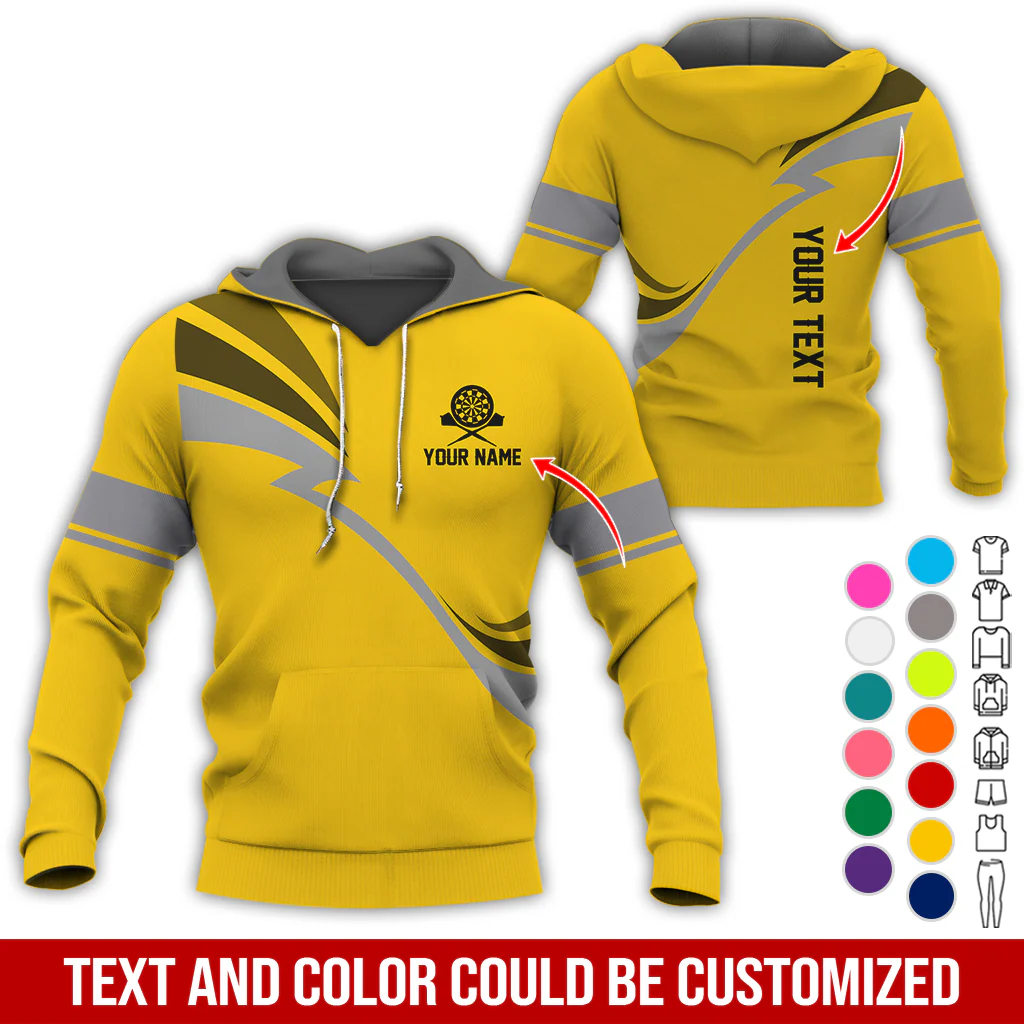 Personalized Darts Premium Hoodie, Customized Name & Text Lightning Pattern Darts Hoodie, Perfect Gift For Darts Lovers, Friend, Family - Image 3