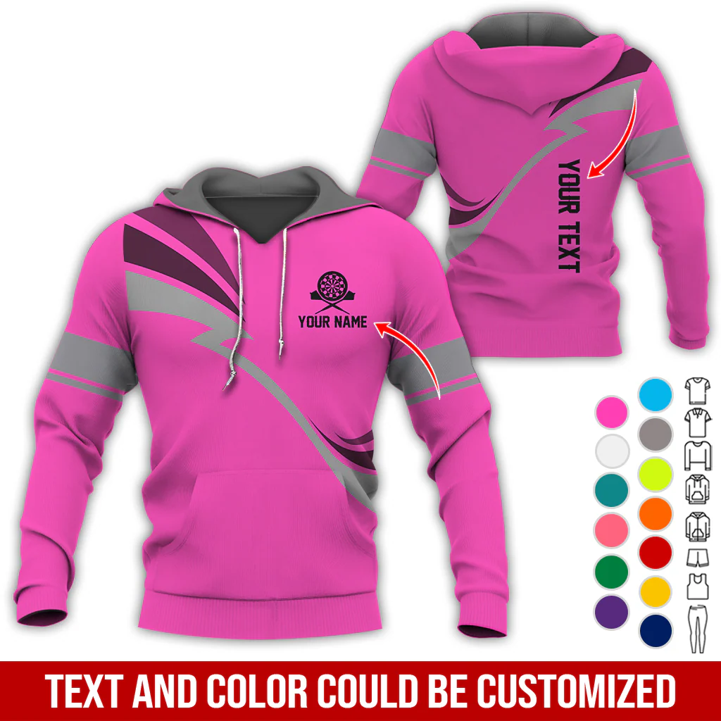 Personalized Darts Premium Hoodie, Customized Name & Text Lightning Pattern Darts Hoodie, Perfect Gift For Darts Lovers, Friend, Family - Image 7