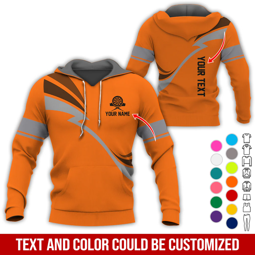 Personalized Darts Premium Hoodie, Customized Name & Text Lightning Pattern Darts Hoodie, Perfect Gift For Darts Lovers, Friend, Family - Image 8