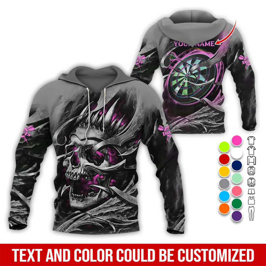 Personalized Darts Skull Premium Hoodie, Customized Name Darts Hoodie, Skull Darts & Smoke Hoodie,  Perfect Gift For Darts Lovers, Friend, Family - Image 5