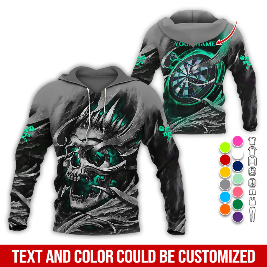 Personalized Darts Skull Premium Hoodie, Customized Name Darts Hoodie, Skull Darts & Smoke Hoodie,  Perfect Gift For Darts Lovers, Friend, Family - Image 7