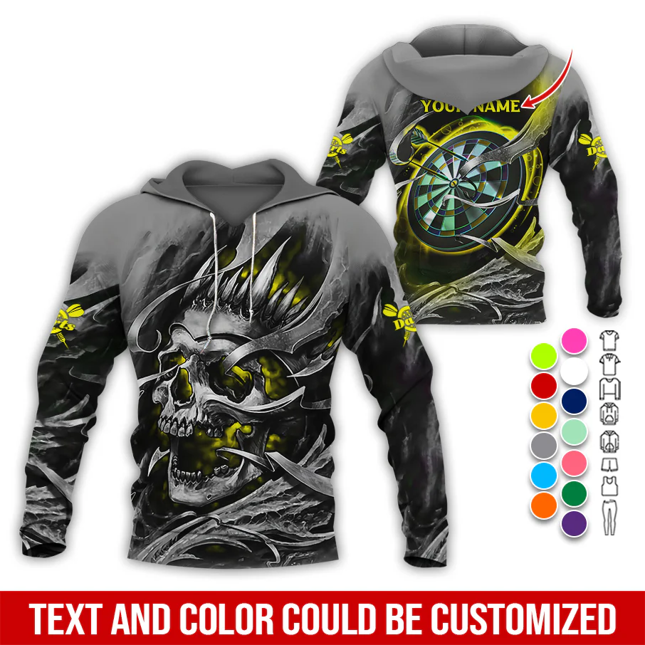 Personalized Darts Skull Premium Hoodie, Customized Name Darts Hoodie, Skull Darts & Smoke Hoodie,  Perfect Gift For Darts Lovers, Friend, Family - Image 8