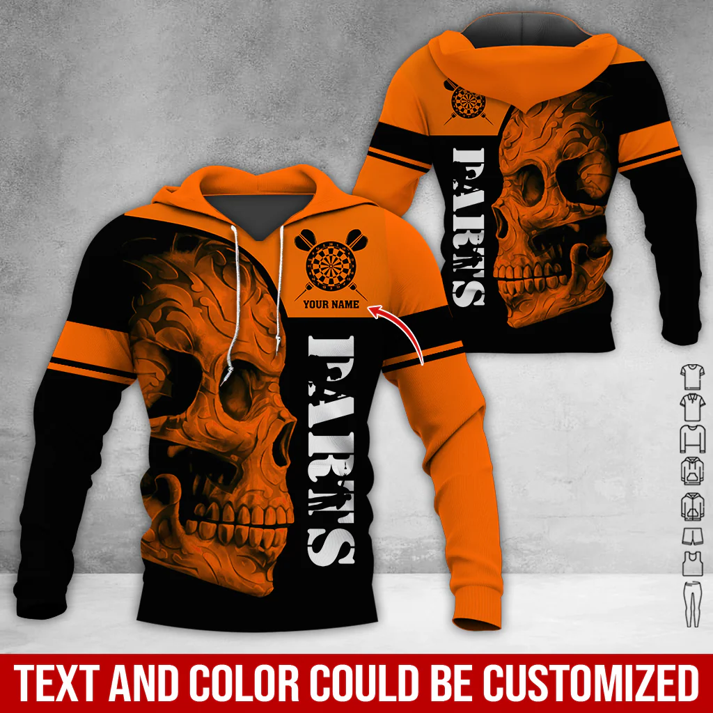Personalized Darts Skull Premium Hoodie, Darts Pattern Hoodie For Men & Women, Perfect Gift For Darts Lovers, Friend, Family - Image 3