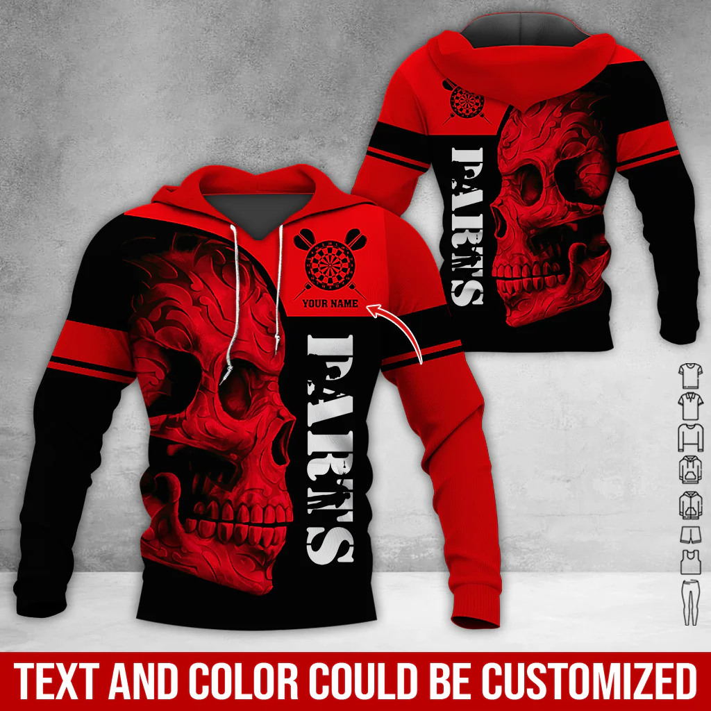 Personalized Darts Skull Premium Hoodie, Darts Pattern Hoodie For Men & Women, Perfect Gift For Darts Lovers, Friend, Family - Image 4