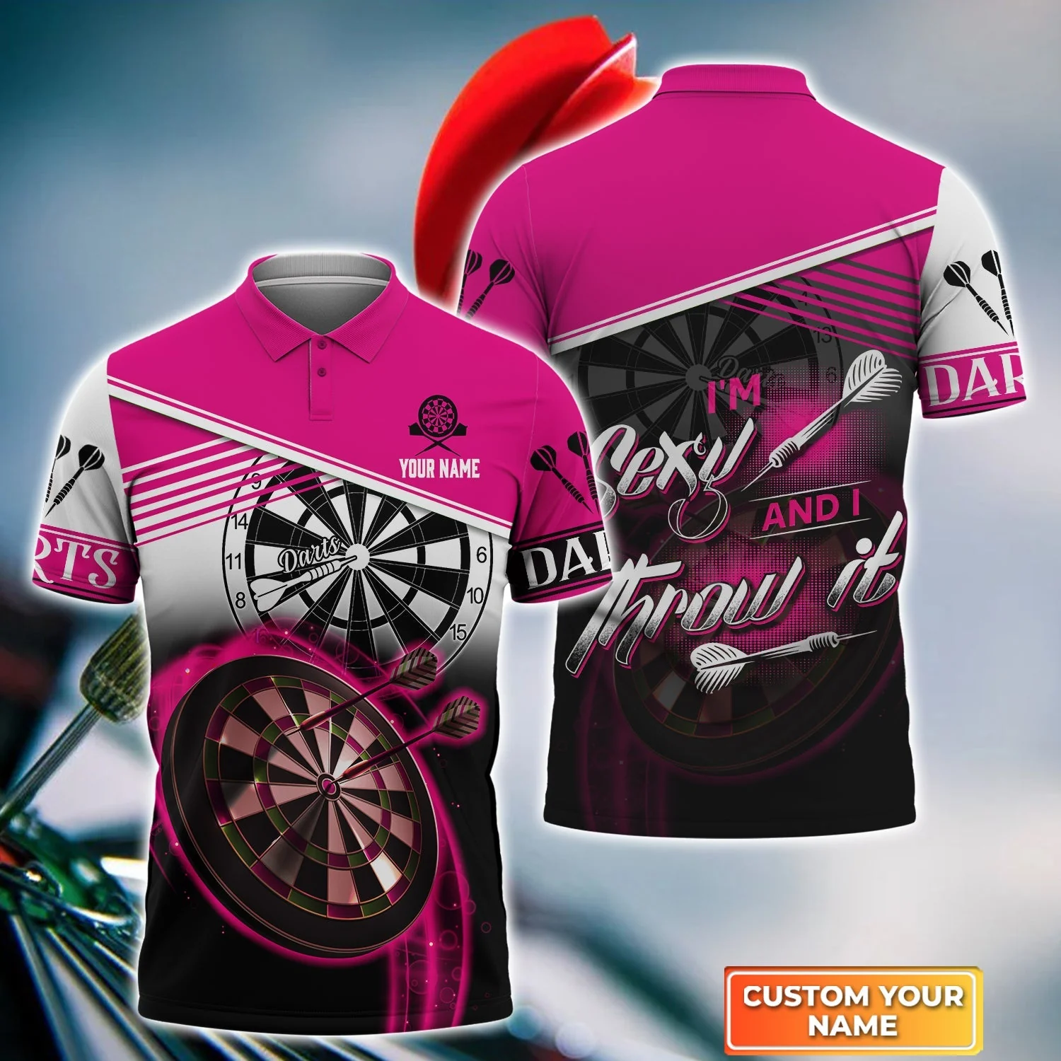 Personalized Darts T-Shirt, Darts Pink Color Custom Name Shirt I'm Sexy And I Throw It, Outfits For Darts Players, Darts Team - Image 4