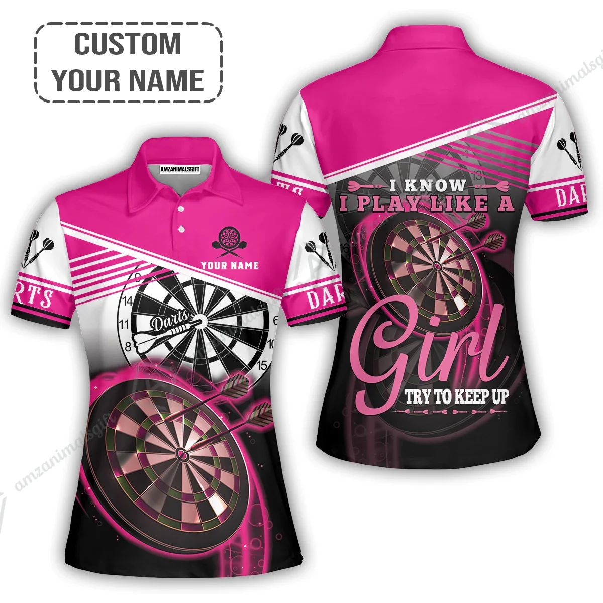 Personalized Darts T-Shirt, Darts Pink Color Shirt I Know I Play Like A Girl Try To Keep Up, Outfits For Darts Players, Darts Team - Image 3