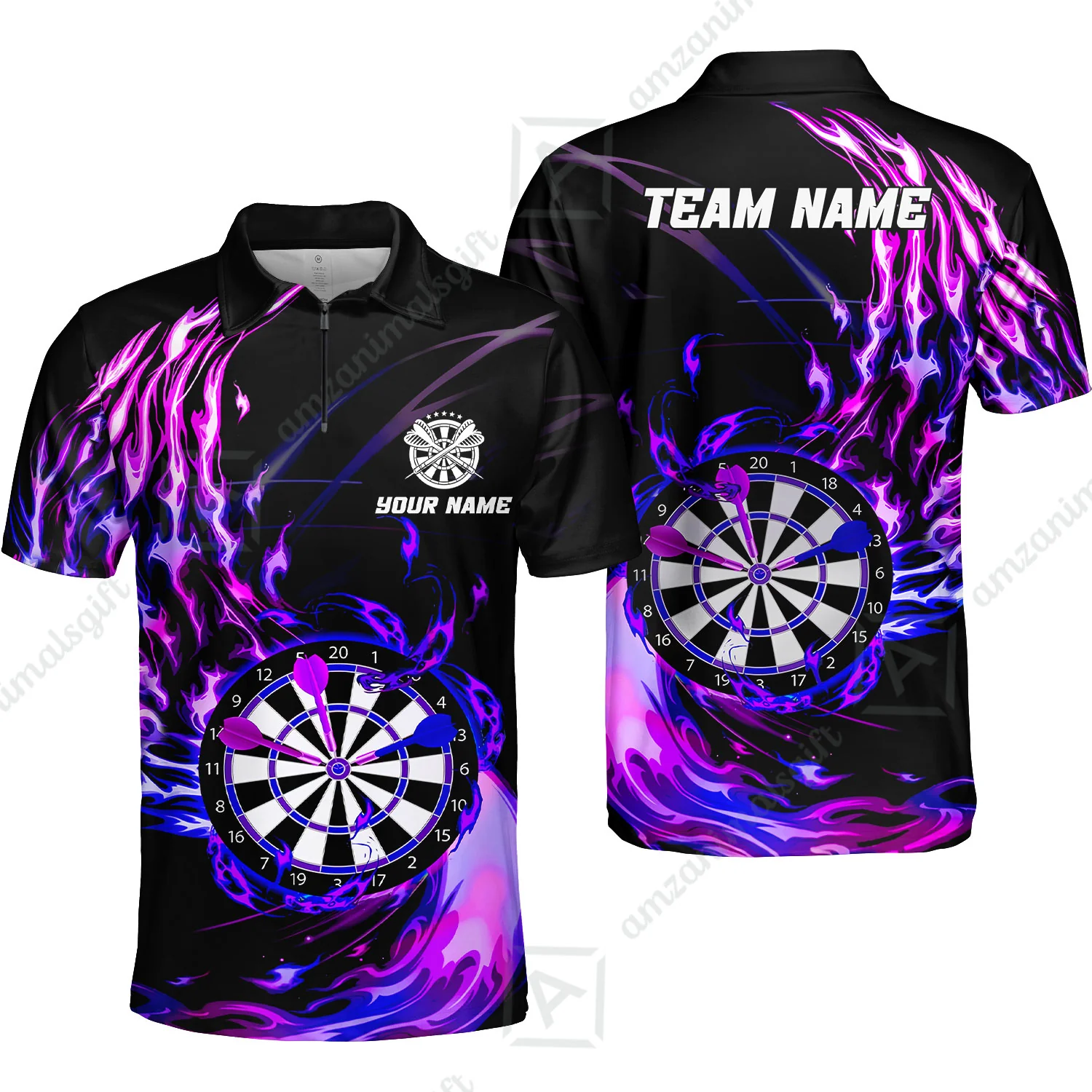 Personalized Darts Hawaiian Shirt - Custom Name & Team Name Darts Purple Fire Polo Shirt For Women, Darts Team, Darts Lover - Image 16