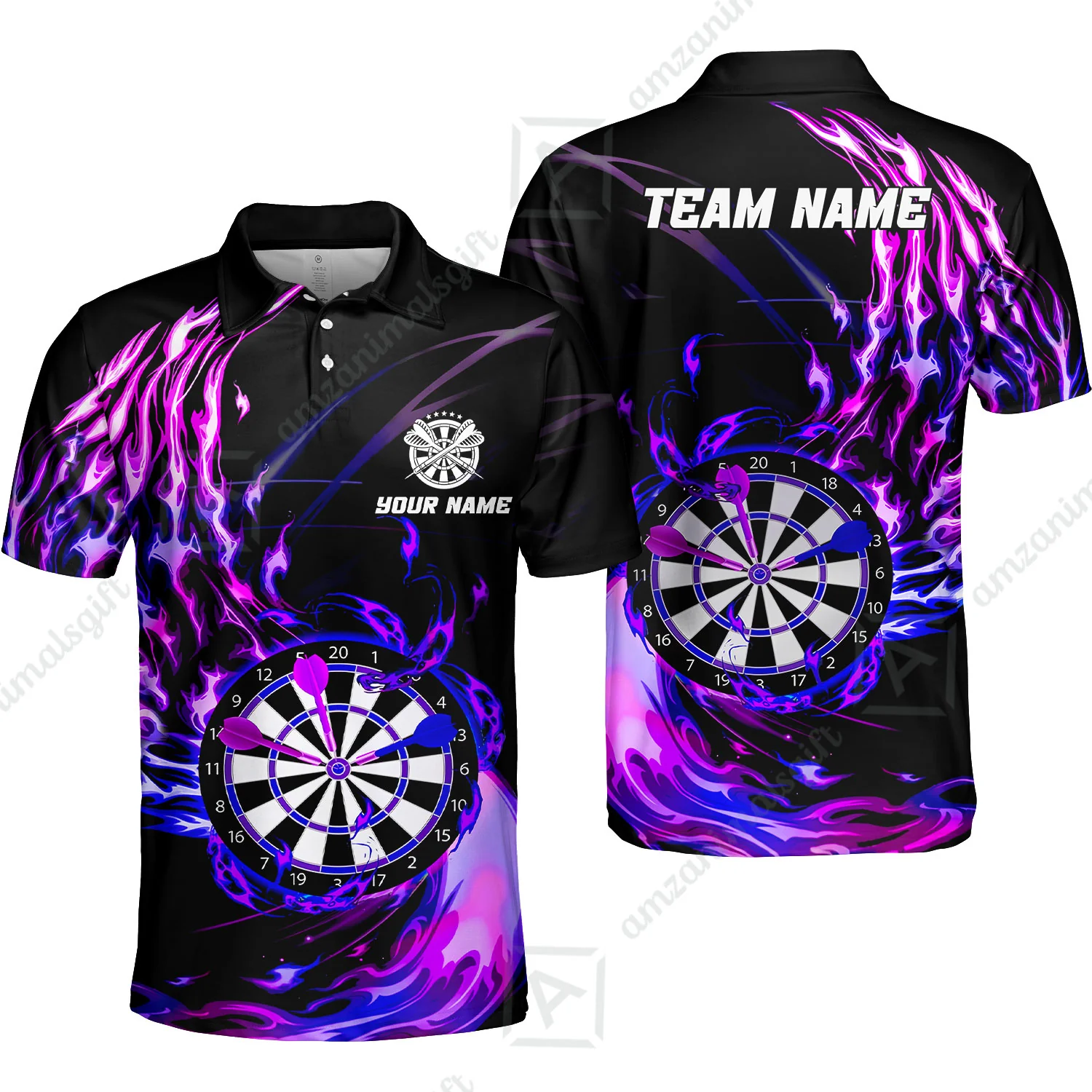 Personalized Darts Hawaiian Shirt - Custom Name & Team Name Darts Purple Fire Polo Shirt For Women, Darts Team, Darts Lover - Image 20