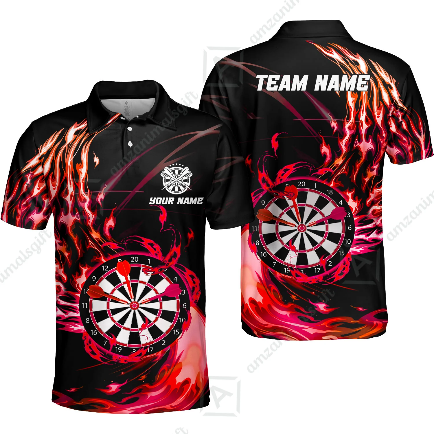 Personalized Darts Hawaiian Shirt - Custom Name & Team Name Darts Purple Fire Polo Shirt For Women, Darts Team, Darts Lover - Image 21