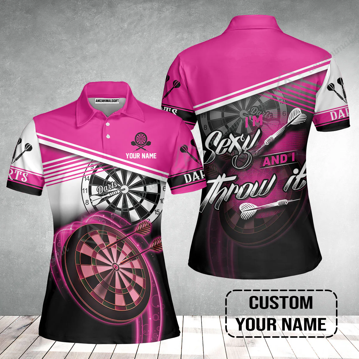 Personalized Darts Women Polo Shirt, Darts Pink Color Custom Name Polo Shirt I'm Sexy And I Throw It, Outfits For Darts Players, Darts Team - Image 2