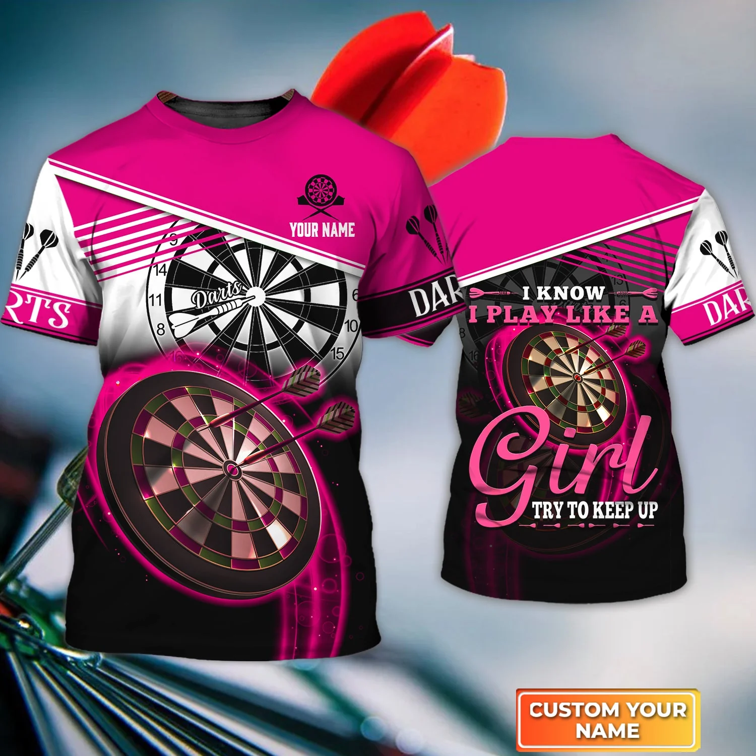 Personalized Darts Women Polo Shirt, Darts Pink Color Shirt I Know I Play Like A Girl Try To Keep Up, Outfits For Darts Players, Darts Team - Image 7