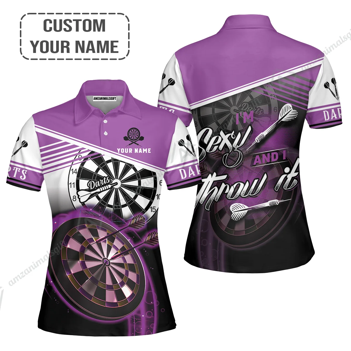 Personalized Darts Women Polo Shirt, Darts Purple Color Customized Polo Shirt I'm Sexy And I Throw It, Outfits For Darts Players, Darts Team - Image 2