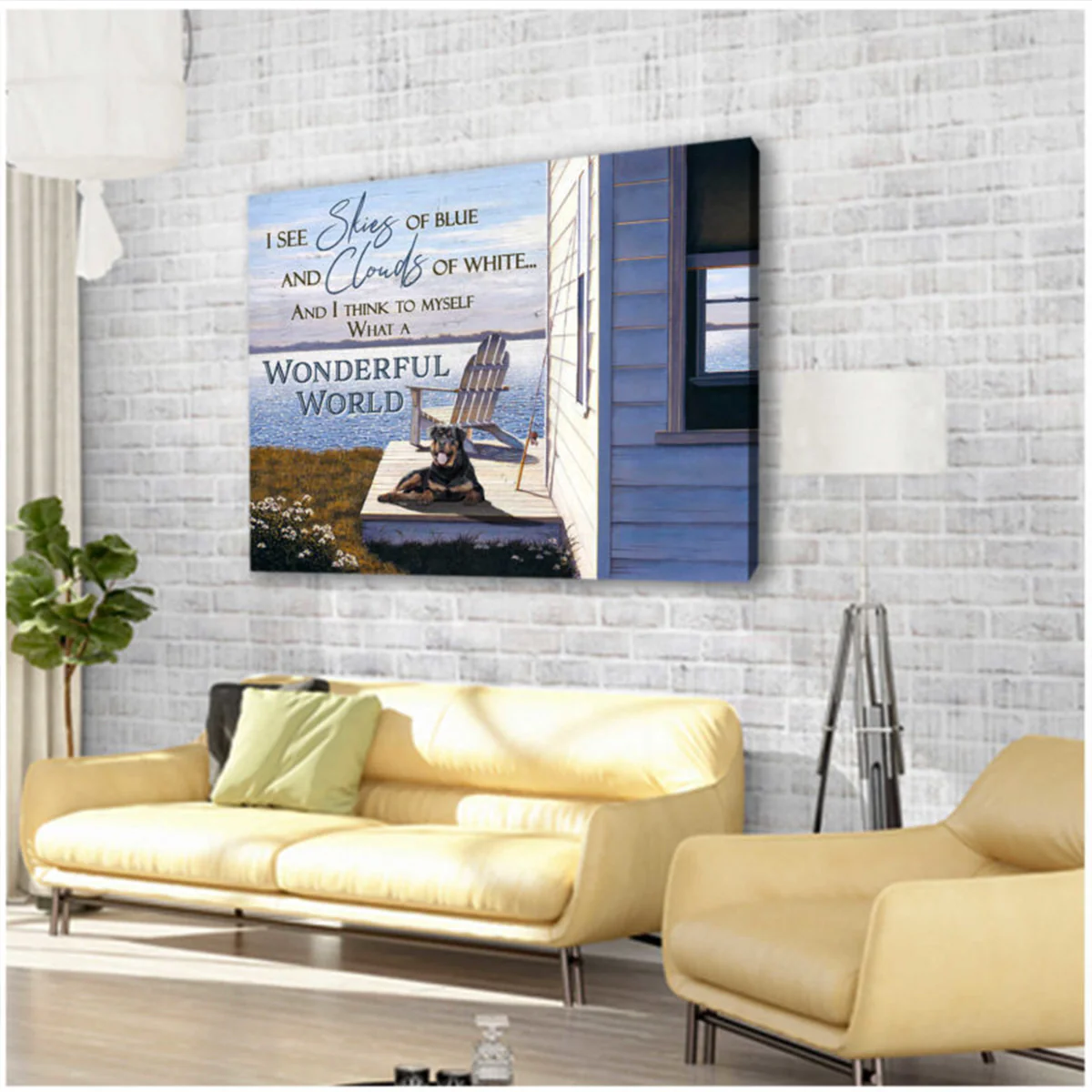 Personalized Dog Canvas, Wonderful World Canvas, Rottweiler Dog & Sea Perfect Gift For Rottweiler Lovers, Friend, Family