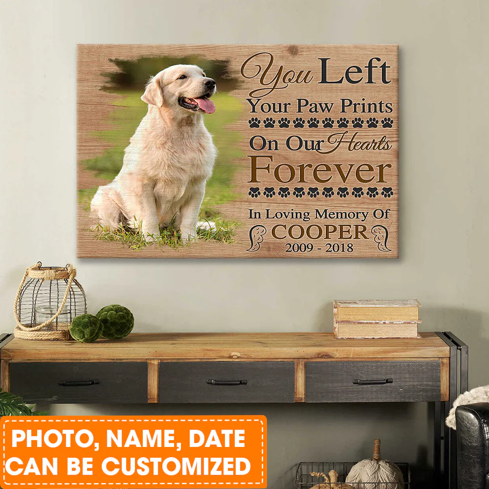 Personalized Dog Landscape Canvas, Memorial Pet Photo You Left Your Paw Prints On Our Hearts Forever Canvas For Dog Lovers, Friends, Family - Image 2