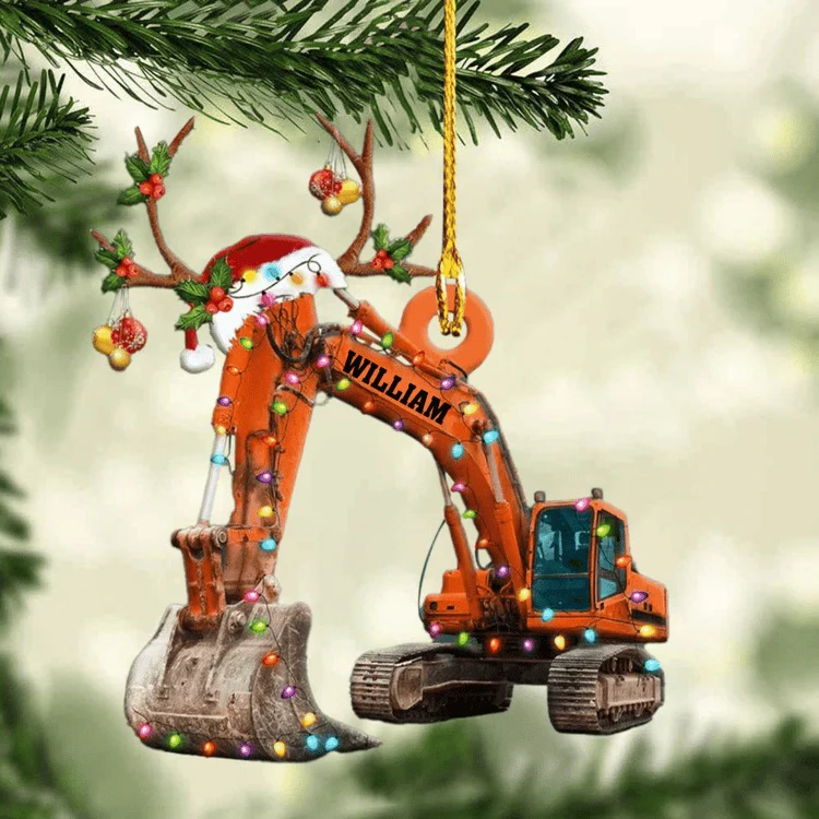 Personalized Excavator Christmas Acrylic Keychain, Custom Name And Full Color Excavator Acrylic Keychain For Him, Dad - Image 3