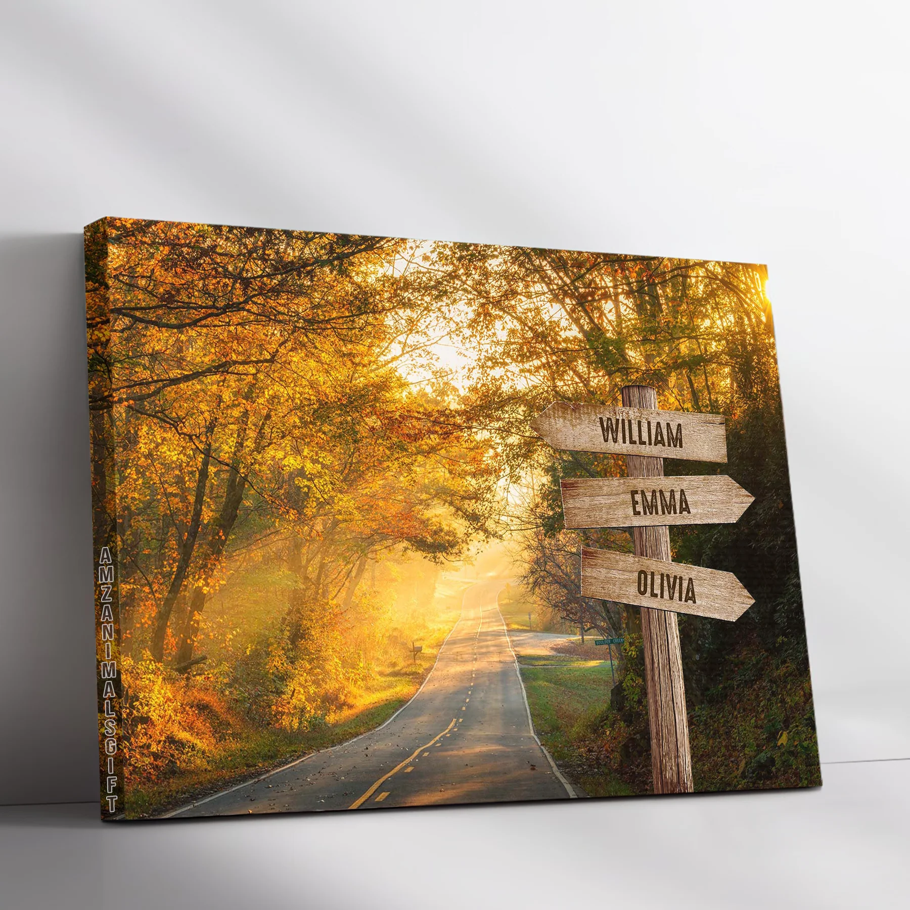 Personalized Family Member Names Wall Art, Autumn Road Multi-Names Wooden Signs Landscape Canvas, Family Home Decor - Image 3