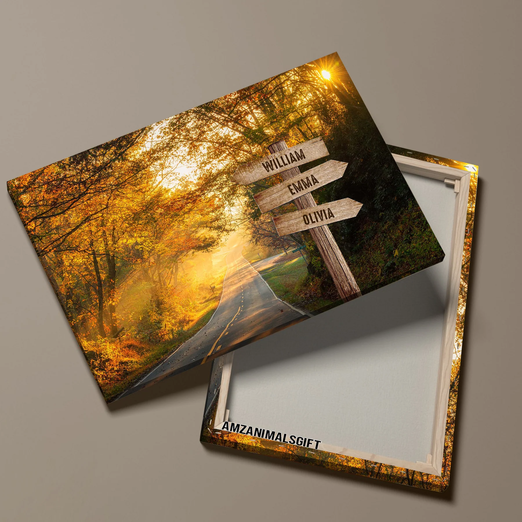Personalized Family Member Names Wall Art, Autumn Road Multi-Names Wooden Signs Landscape Canvas, Family Home Decor - Image 4