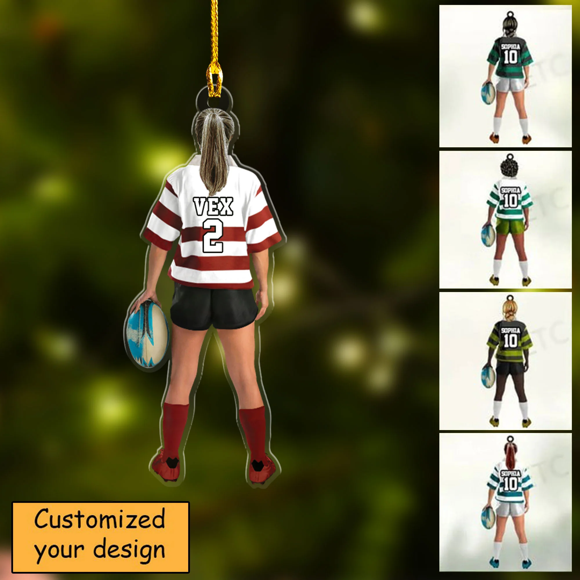 Personalized Female Rugby Girl, Woman Player Christmas Car Ornament - Gift For Rugby Players, Christmas Car Ornament Hanging Tree - Image 4