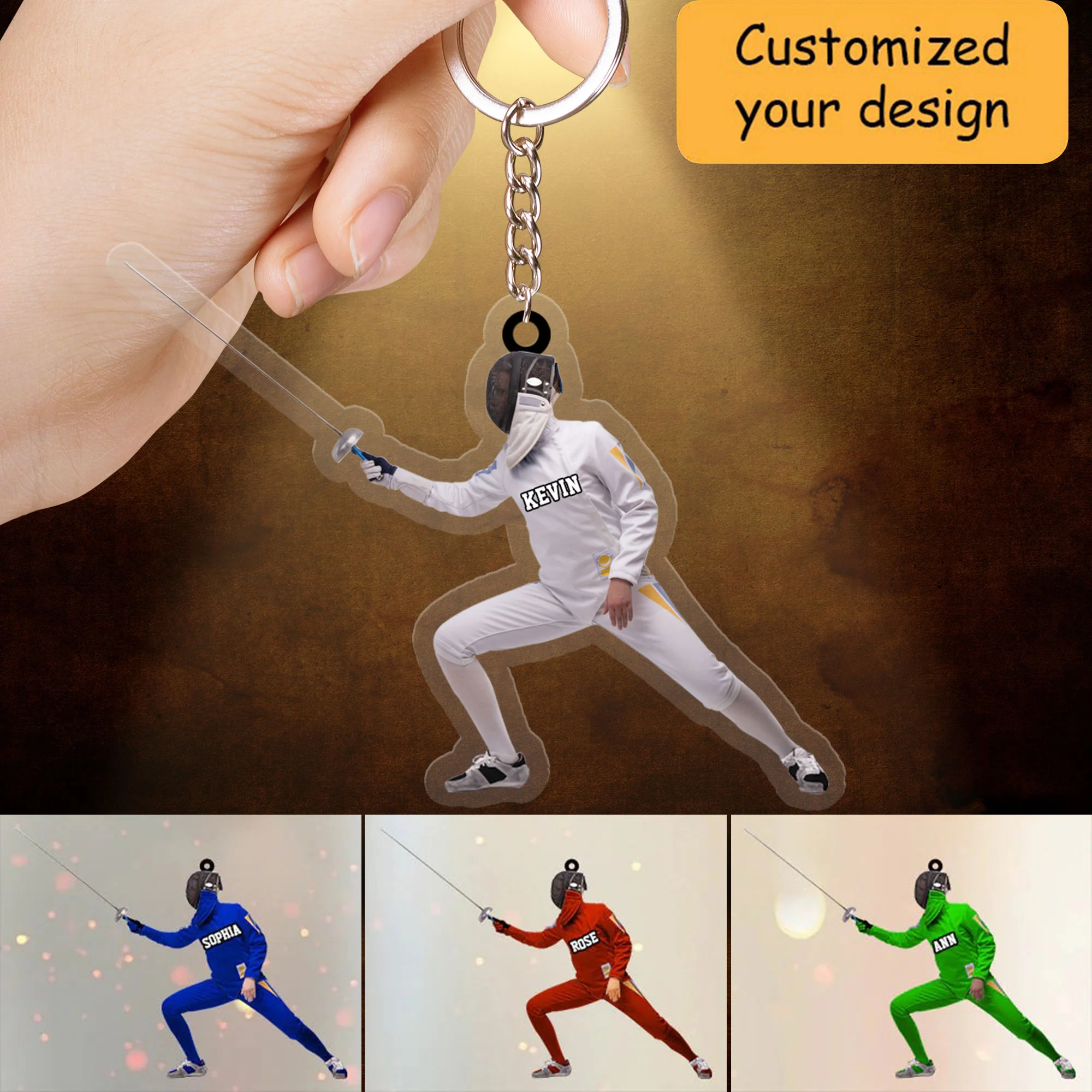 Personalized Fencing Lovers Acrylic Christmas Keychain, Great Gift For Fencer Acrylic Keychain - Christmas Ornament Hanging Tree - Image 2