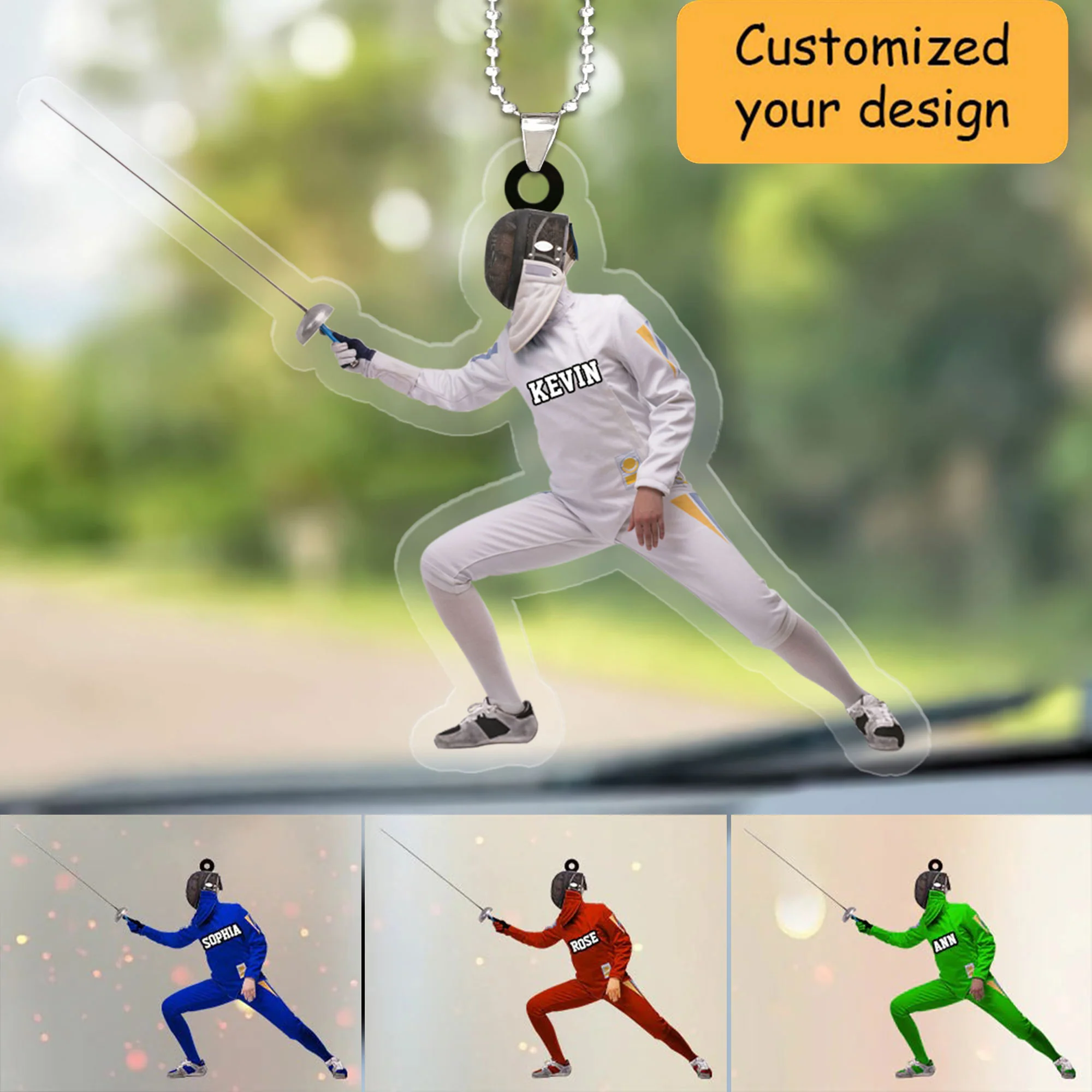 Personalized Fencing Lovers Christmas Car Ornament, Great Gift For Fencer Car Ornament - Christmas Ornament Hanging Tree - Image 2