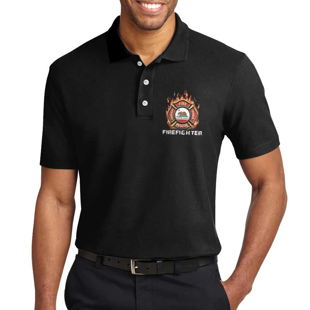 Personalized Firefighter Men Polo Shirt, Firefighter California Flag Custom Shirt For Men, Gift For Firefighter - Image 4