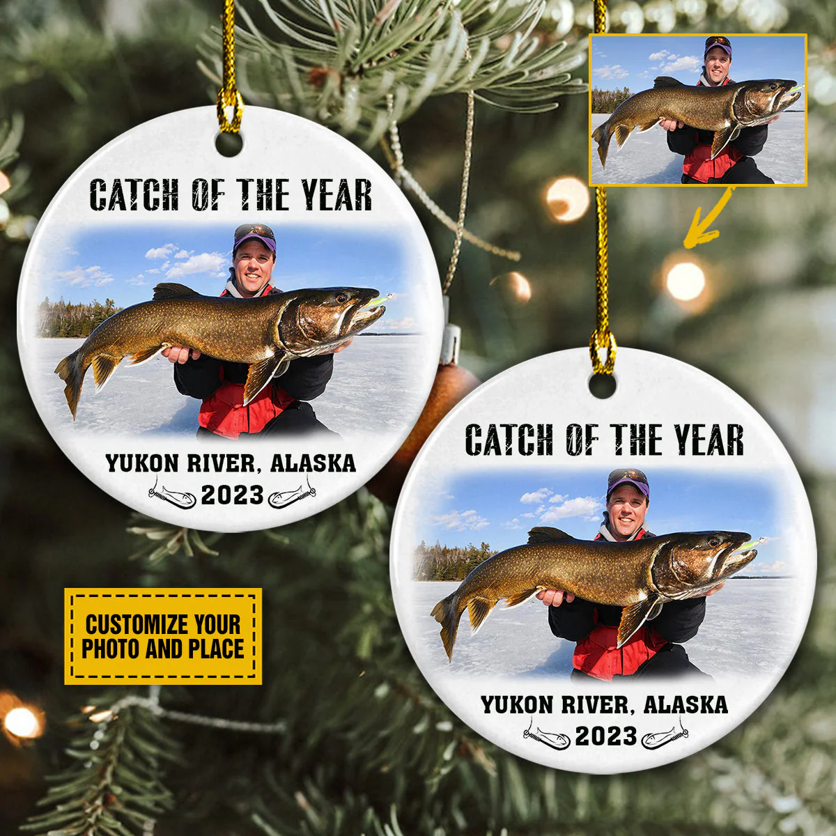 Personalized Fishing Ceramic Christmas Ornament - Custom Photo Catch Of The Year Ceramic Ornament, Gift For Fishing Lover, Holiday Decor - Image 2