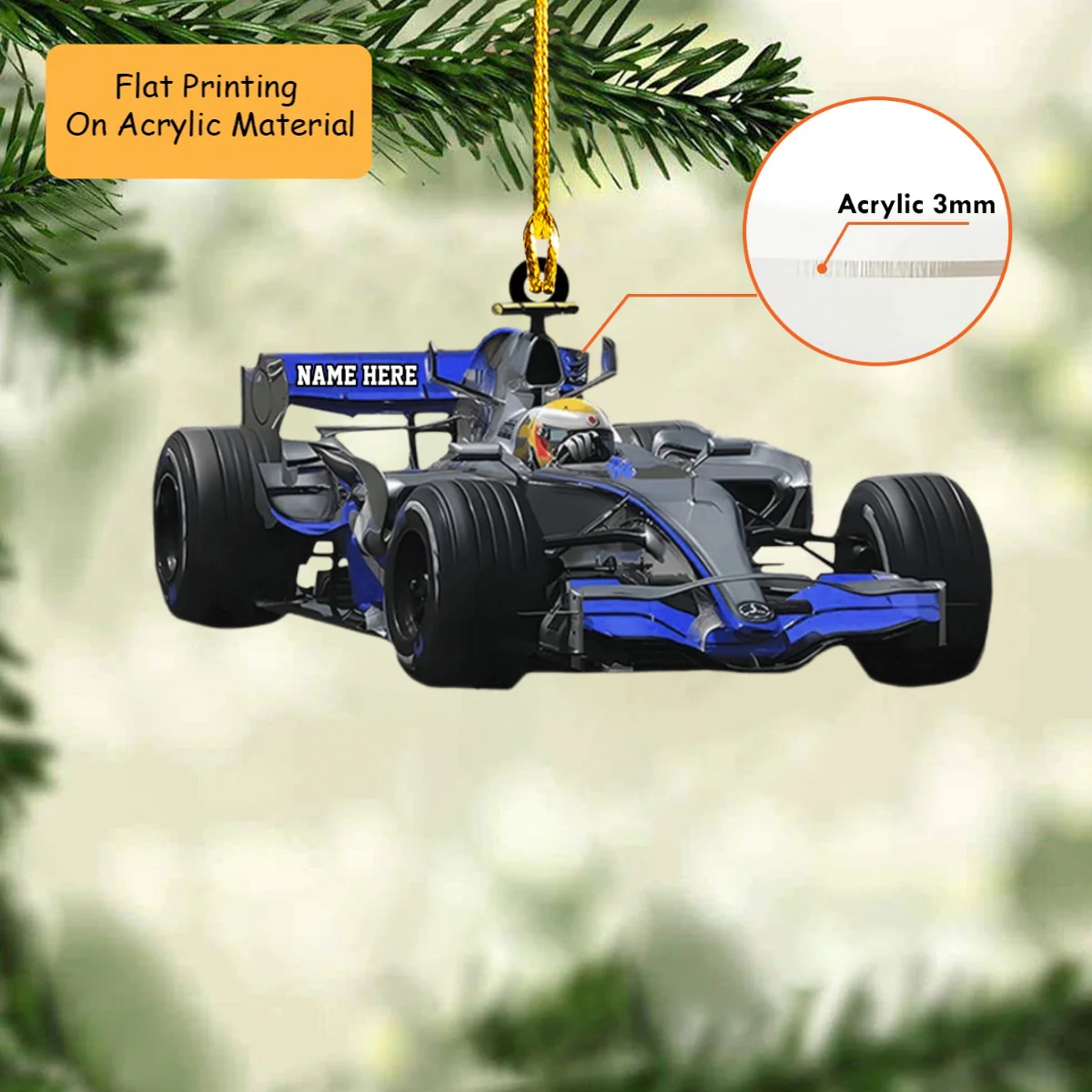 Personalized Formula Race Car Flat Acrylic Ornament, Meaningful Christmas Ornament Gifts For Racing Car Lovers - Image 3
