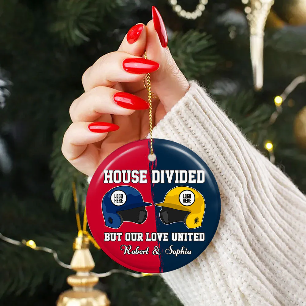 Personalized Gifts For Baseball Lovers Couple House Divided But Our Love United Christmas Ceramic Ornament