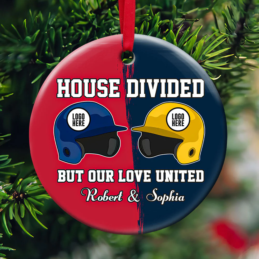 Personalized Gifts For Baseball Lovers Couple House Divided But Our Love United Christmas Ceramic Ornament - Image 2