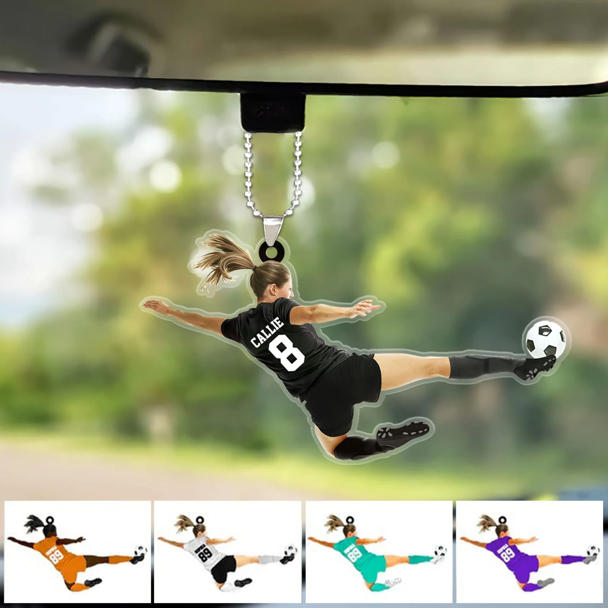 Personalized Girl Soccer Player Car Ornament, Gift For Girl Soccer Players - Best Custom Shape Car Ornament Christmas Decor - Image 2