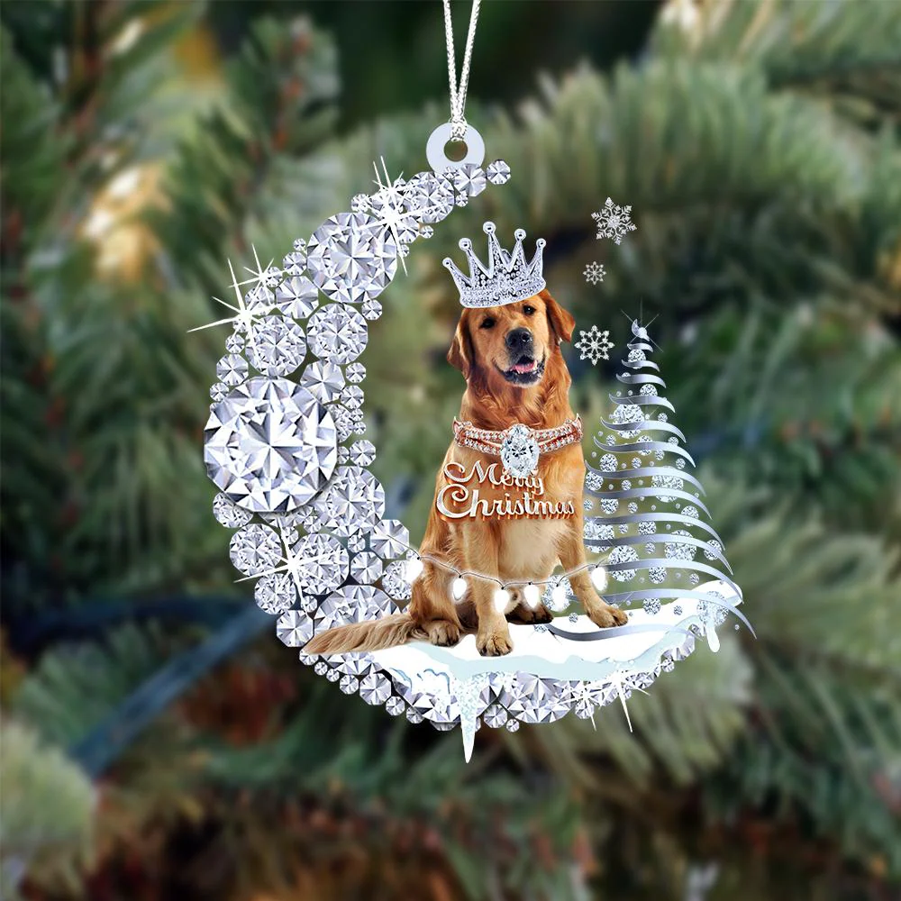 Personalized Golden Retriever Diamond Moon Merry Christmas Mica Ornament - Best Gift For Dog Lovers, Dog Owners - Image 2