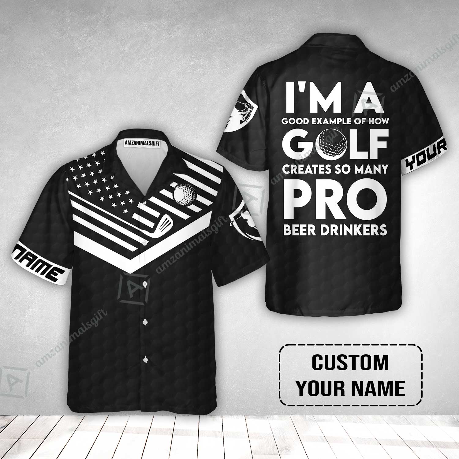 Personalized Golf American Flag Hawaiian Shirt, I'm A Golf Pro And Beer Drinker Custom Hawaiian Shirt - Image 2